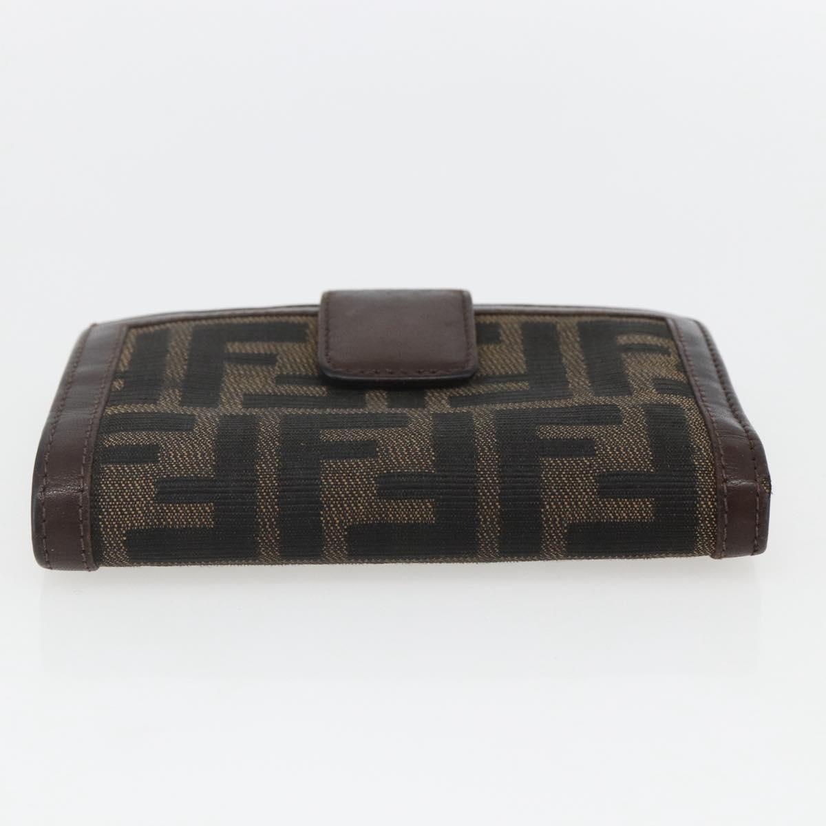 FENDI Zucca Canvas Compact Wallet Black Brown Silver Auth 158172