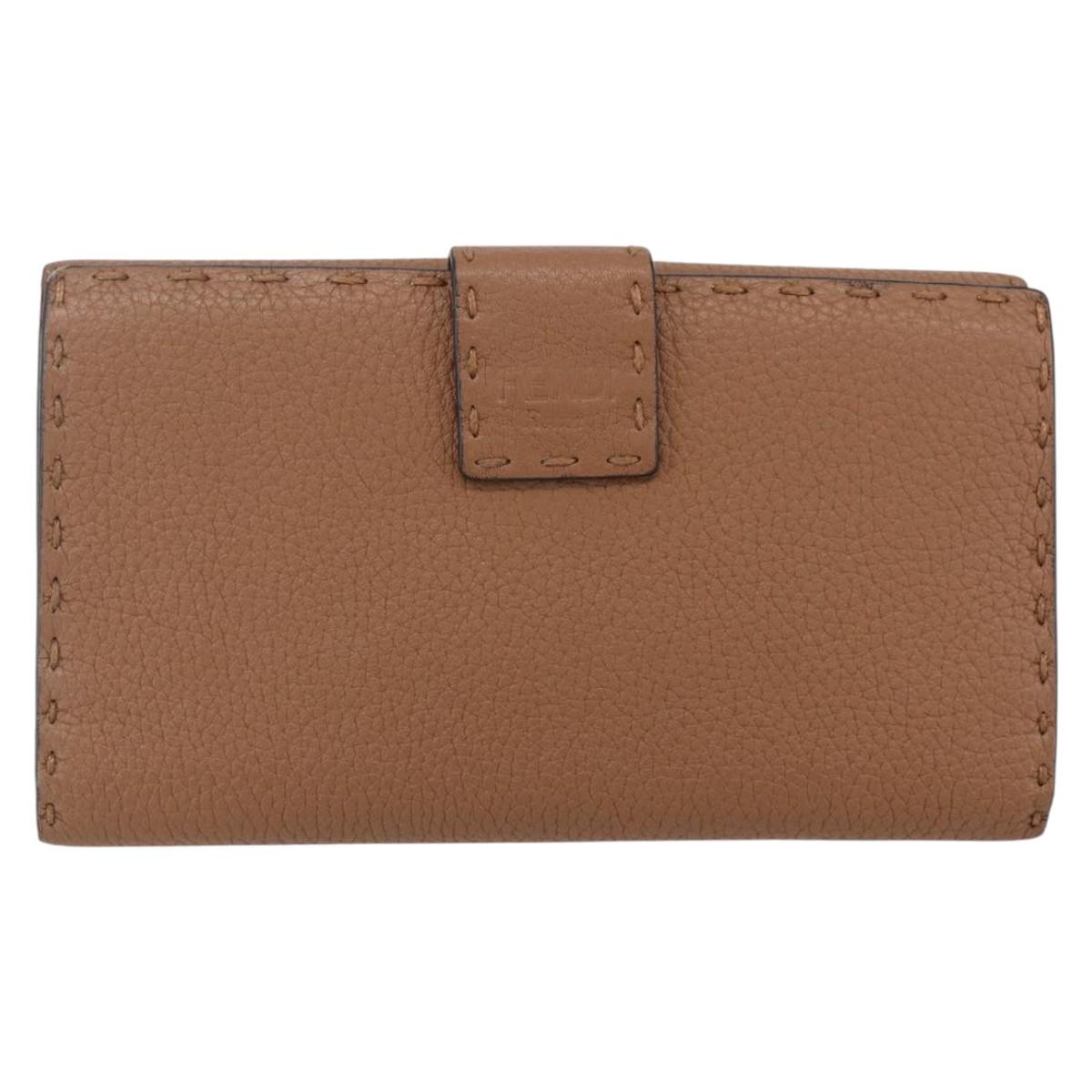 FENDI Celeria Long Wallet Leather Brown Silver Auth 158173