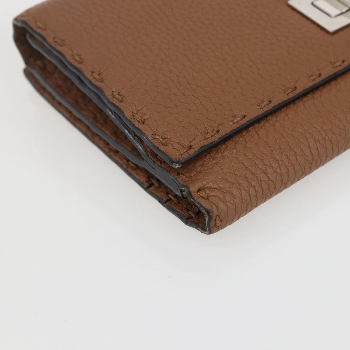 FENDI Celeria Long Wallet Leather Brown Silver Auth 158173