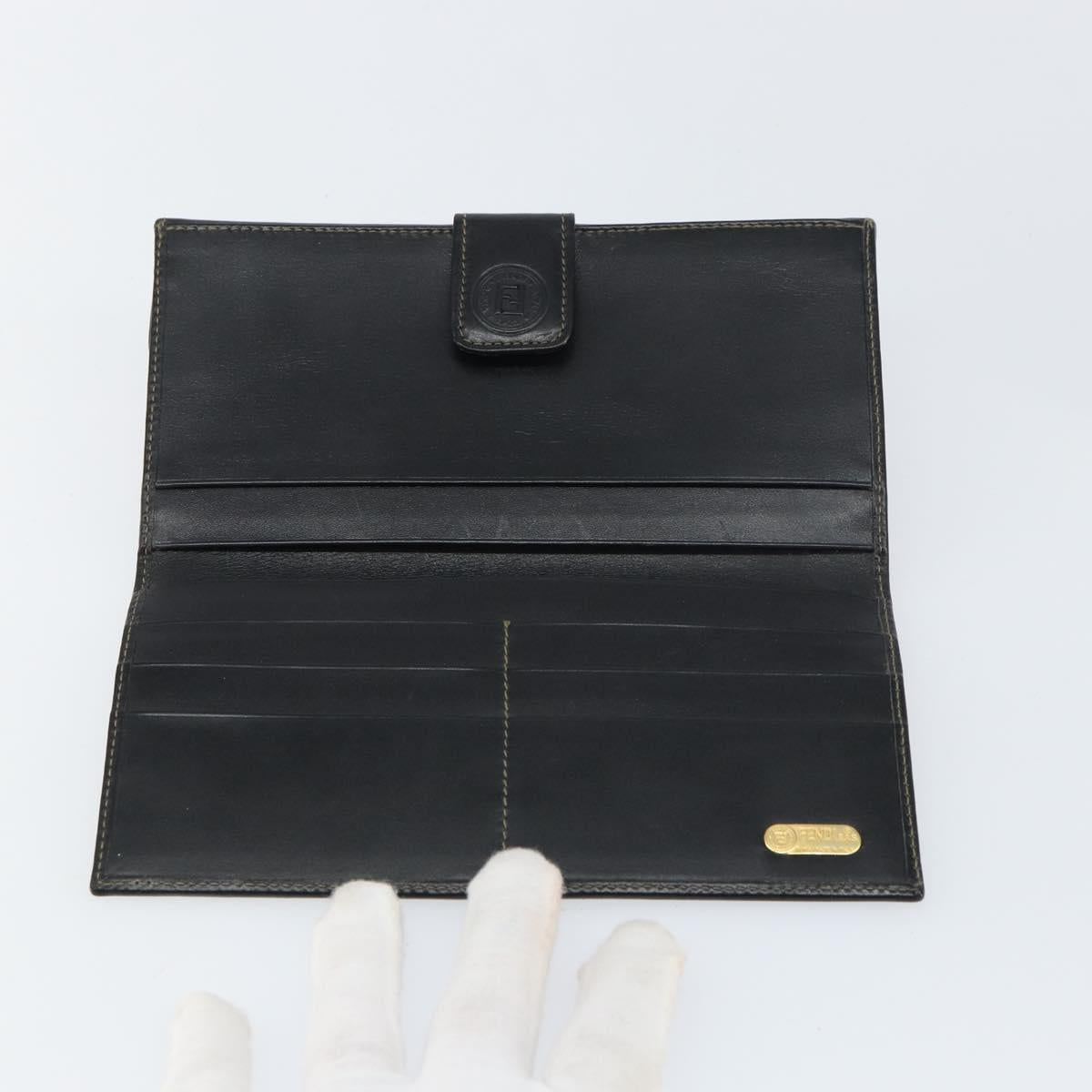 FENDI Pecan Canvas Long Wallet Black Brown Black Brown Auth 158174
