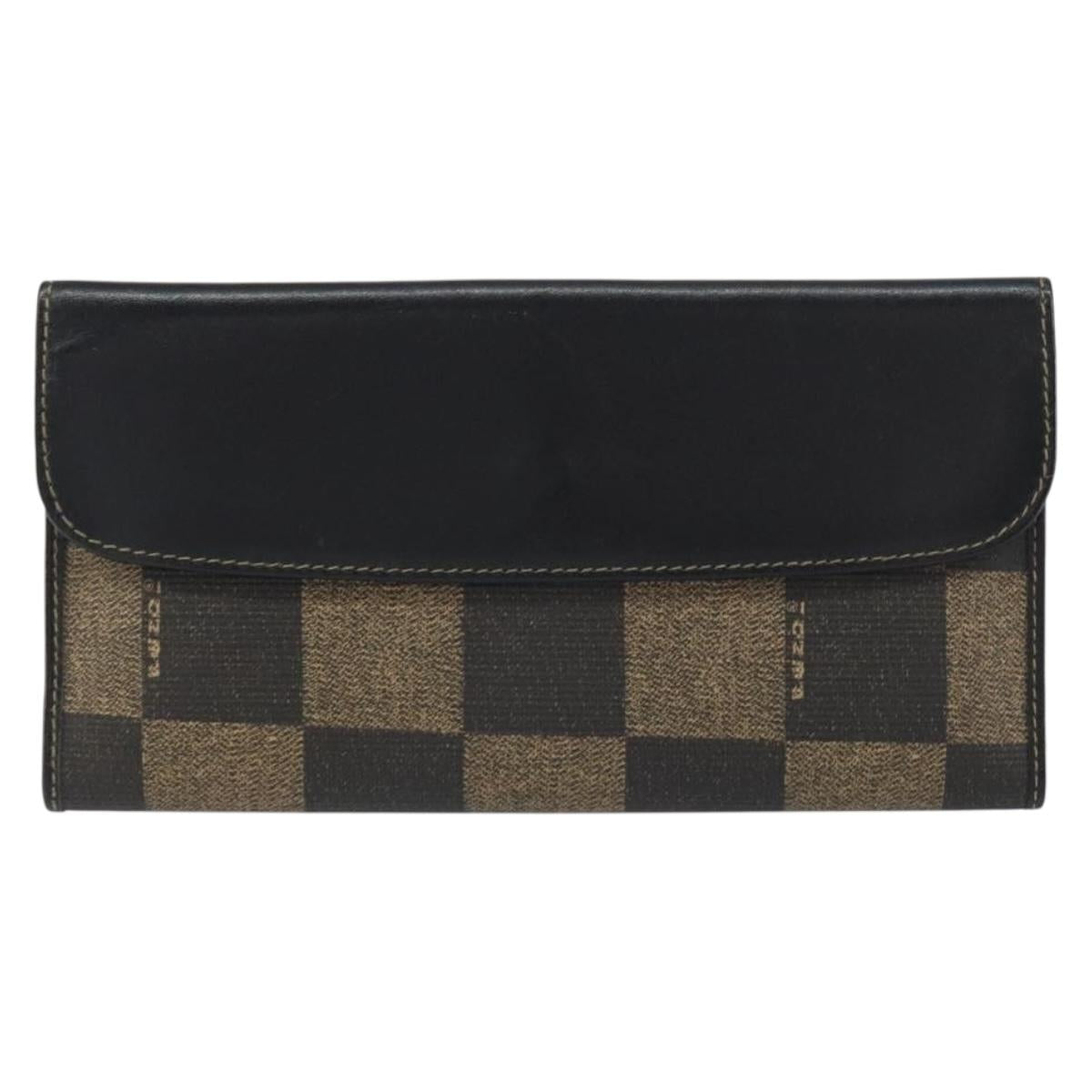 FENDI Pecan Canvas Long Wallet Black Brown Black Brown Auth 158174