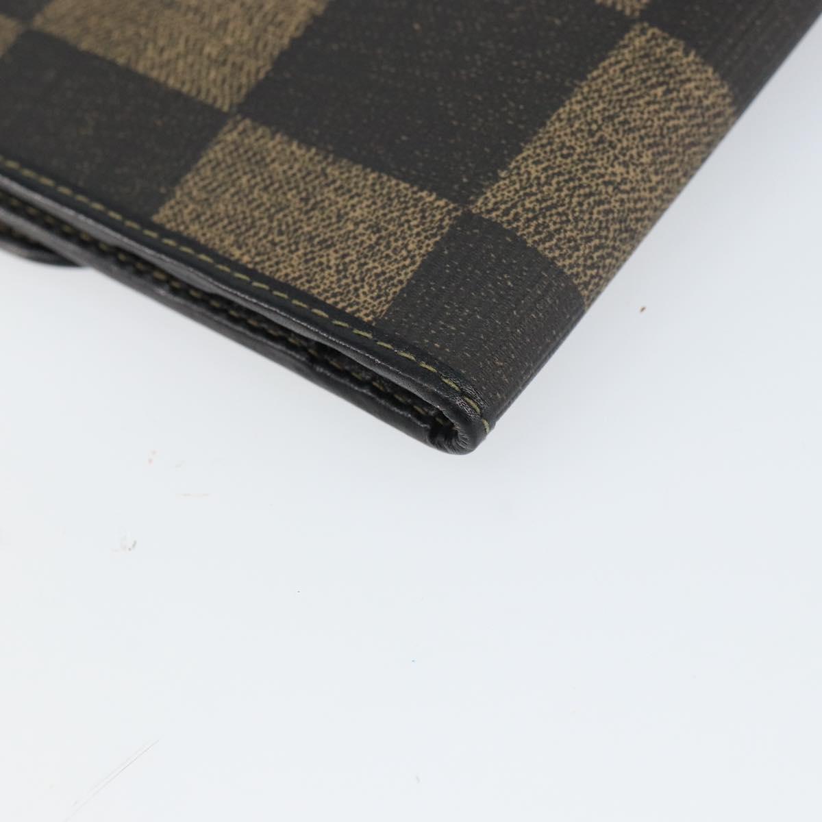 FENDI Pecan Canvas Long Wallet Black Brown Black Brown Auth 158174