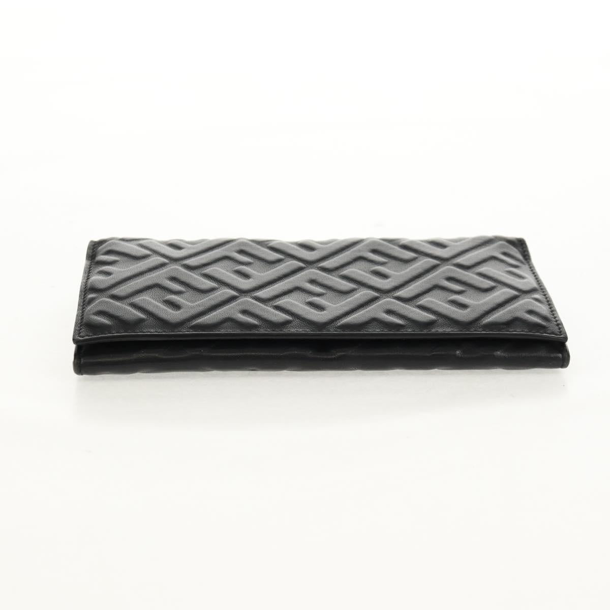 FENDI Zucca Canvas Wallet Leather Black Auth 158176V