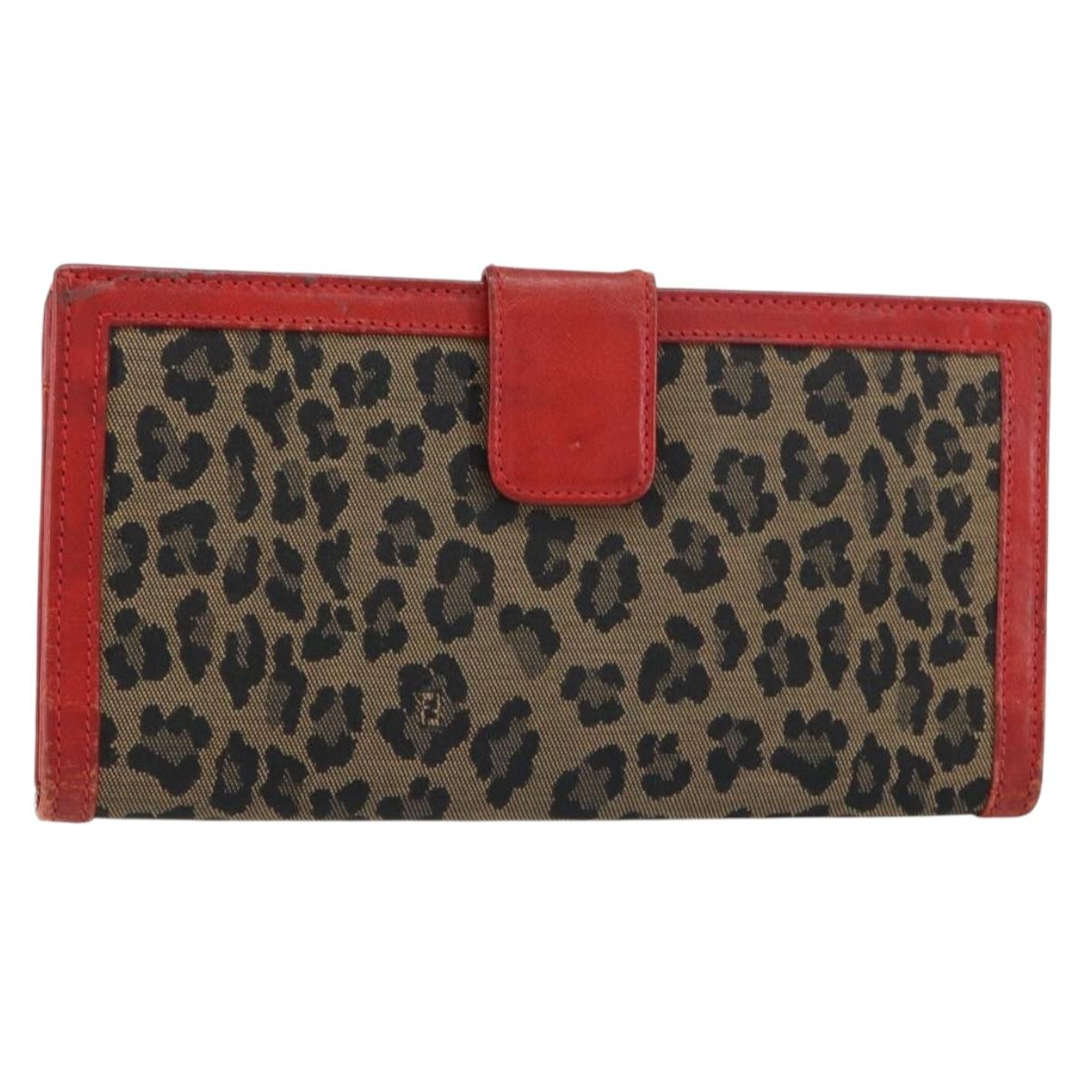 FENDI Long Wallet Nylon Red Brown Black Brown Auth 158177