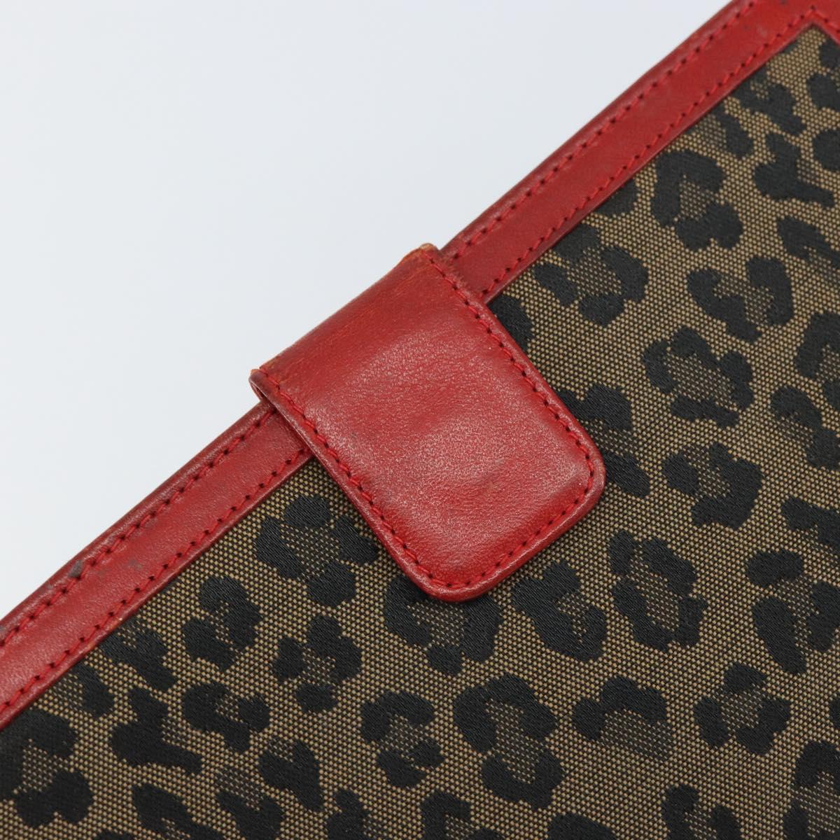 FENDI Long Wallet Nylon Red Brown Black Brown Auth 158177