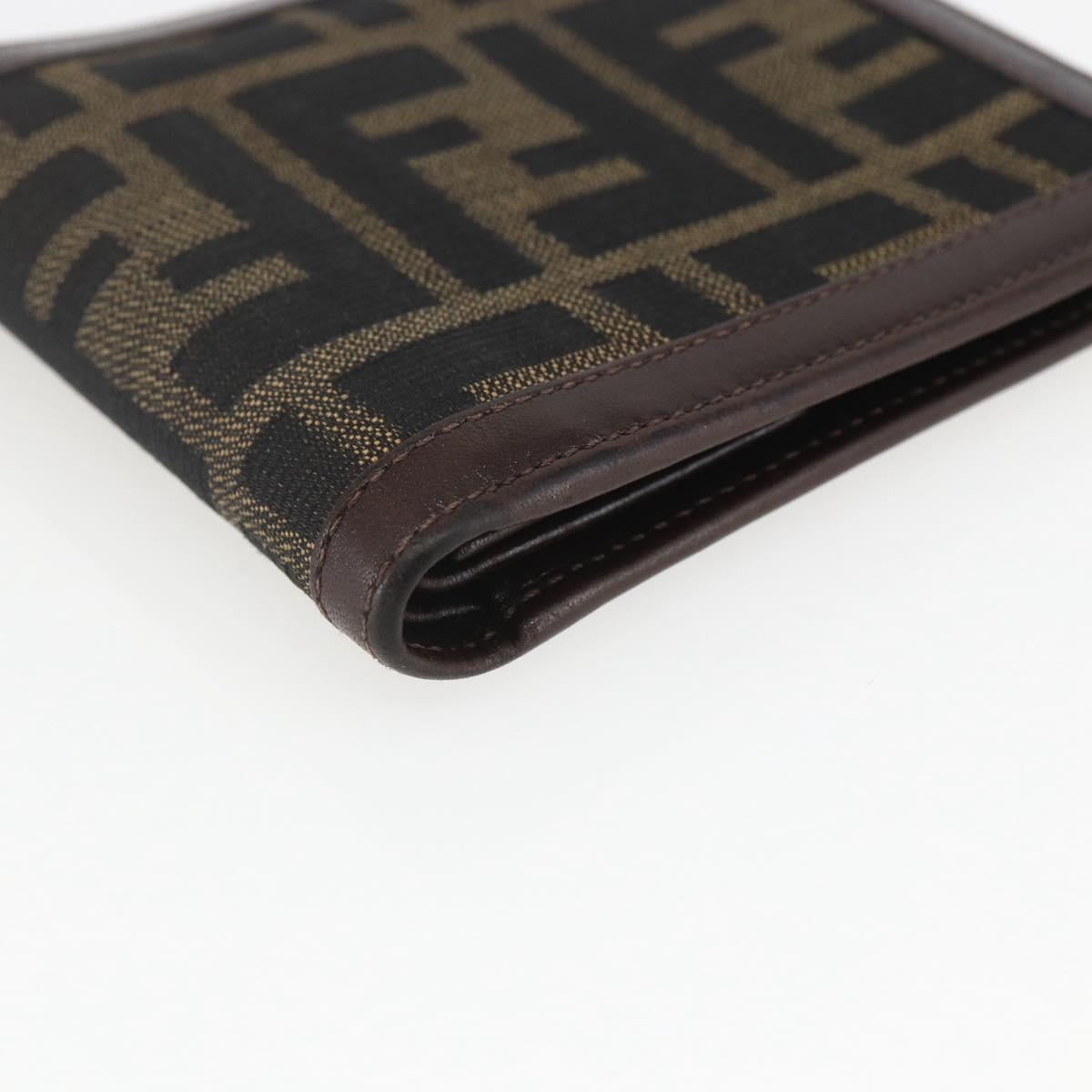 FENDI Zucca Canvas Wallet Black Brown Black Brown Auth 158179