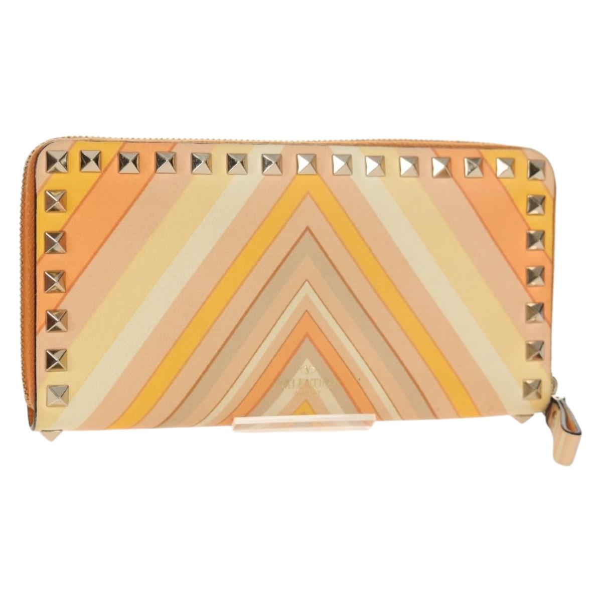 VALENTINO Long Wallet Leather Orange Gold Auth 158184V