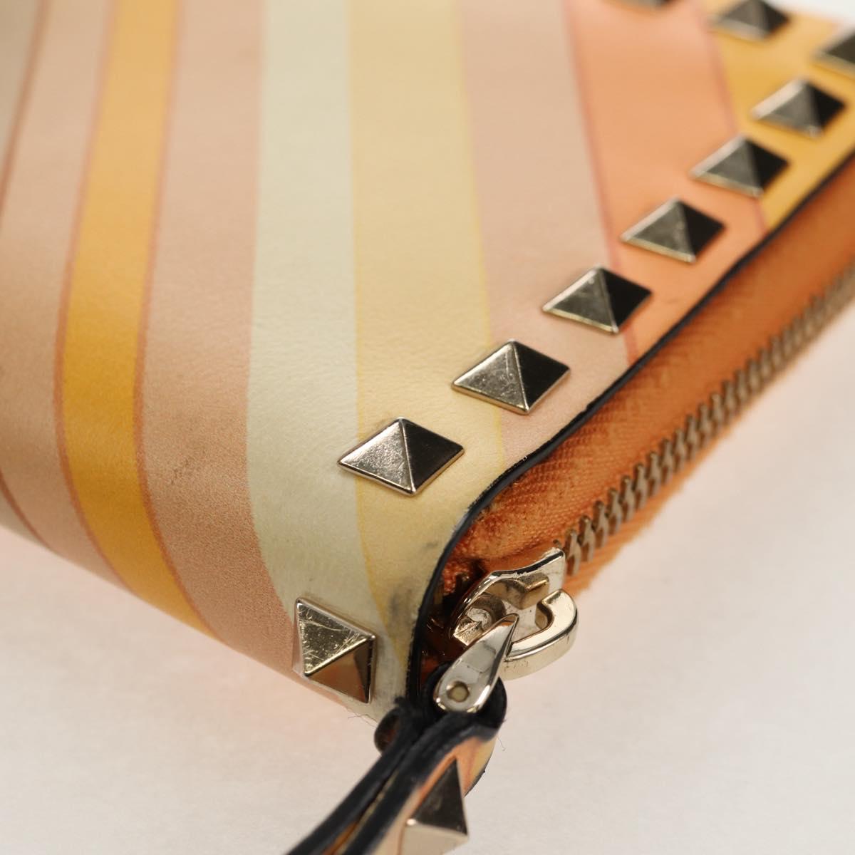 VALENTINO Long Wallet Leather Orange Gold Auth 158184V