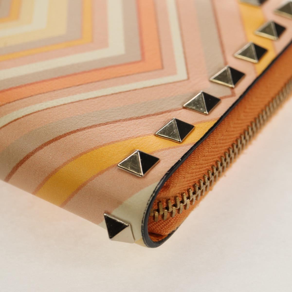 VALENTINO Long Wallet Leather Orange Gold Auth 158184V