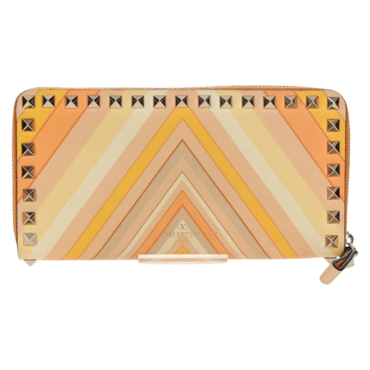 VALENTINO Long Wallet Leather Orange Gold Auth 158184V