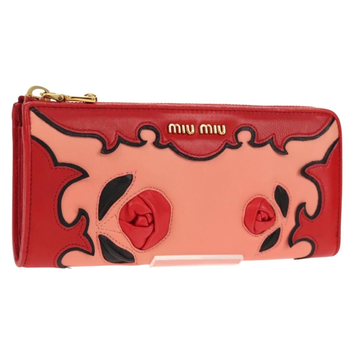 Miu Miu Wallet Leather Red Gold Auth 158185V