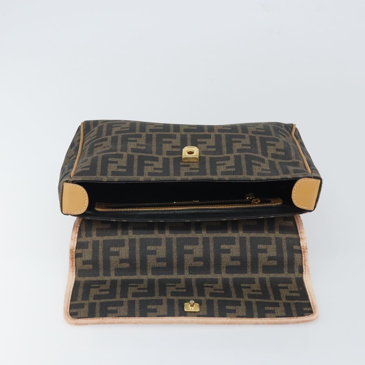 FENDI Zucca Canvas Hand Bag PVC Brown Black Auth 158200