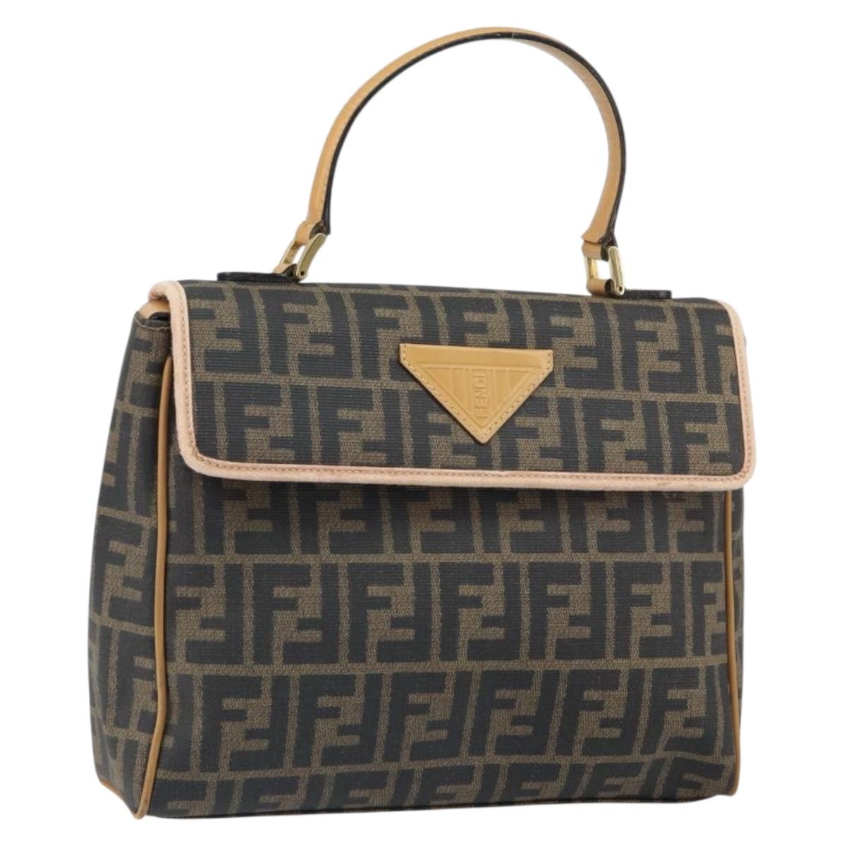 FENDI Zucca Canvas Hand Bag PVC Brown Black Auth 158200