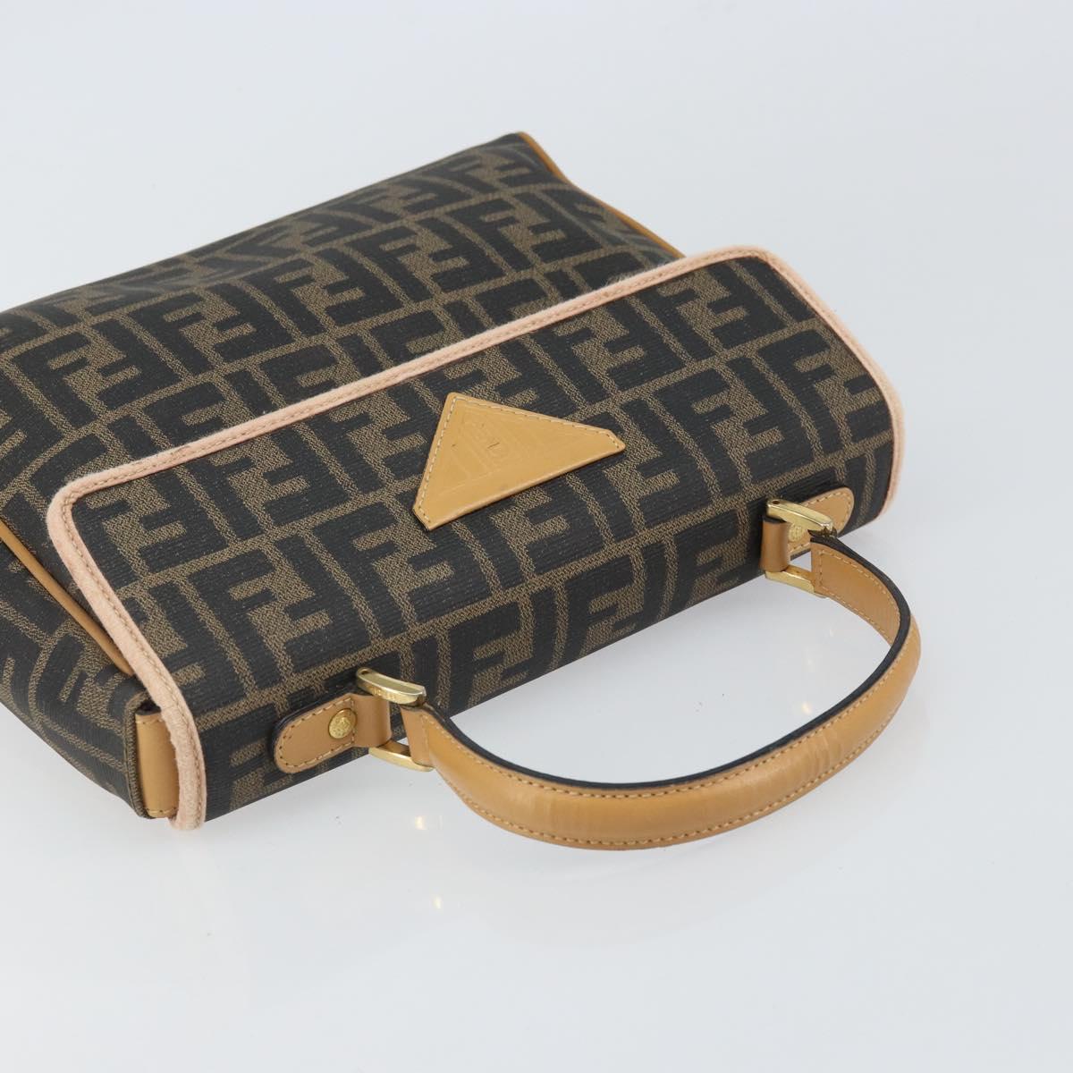 FENDI Zucca Canvas Hand Bag PVC Brown Black Auth 158200