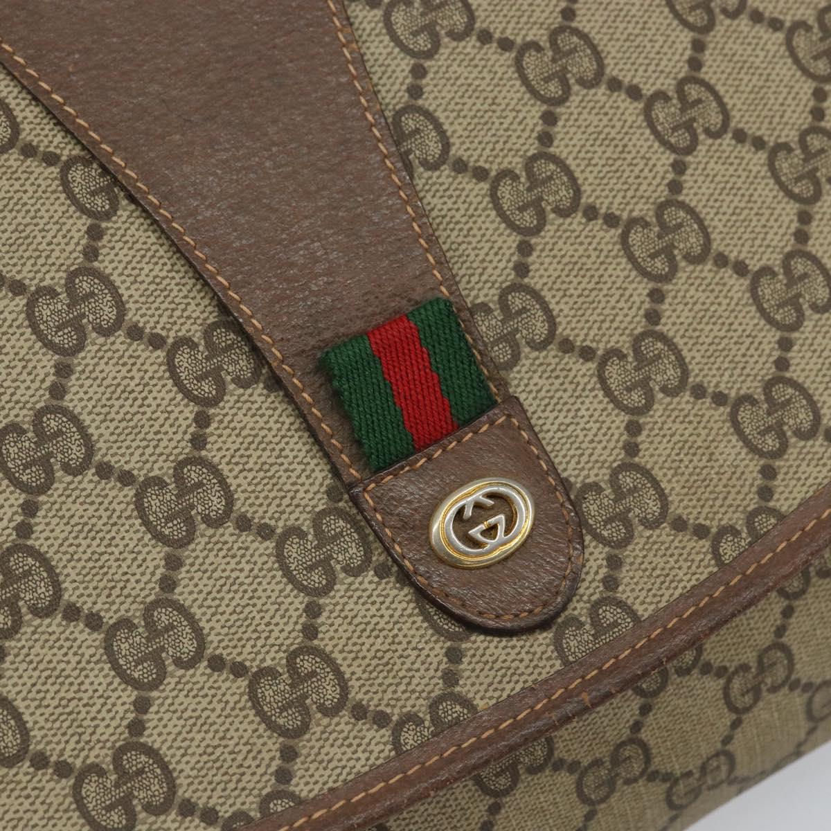 GUCCI GG Supreme Web Sherry Line Bag PVC Beige Gold 156 01 031 Auth 158203
