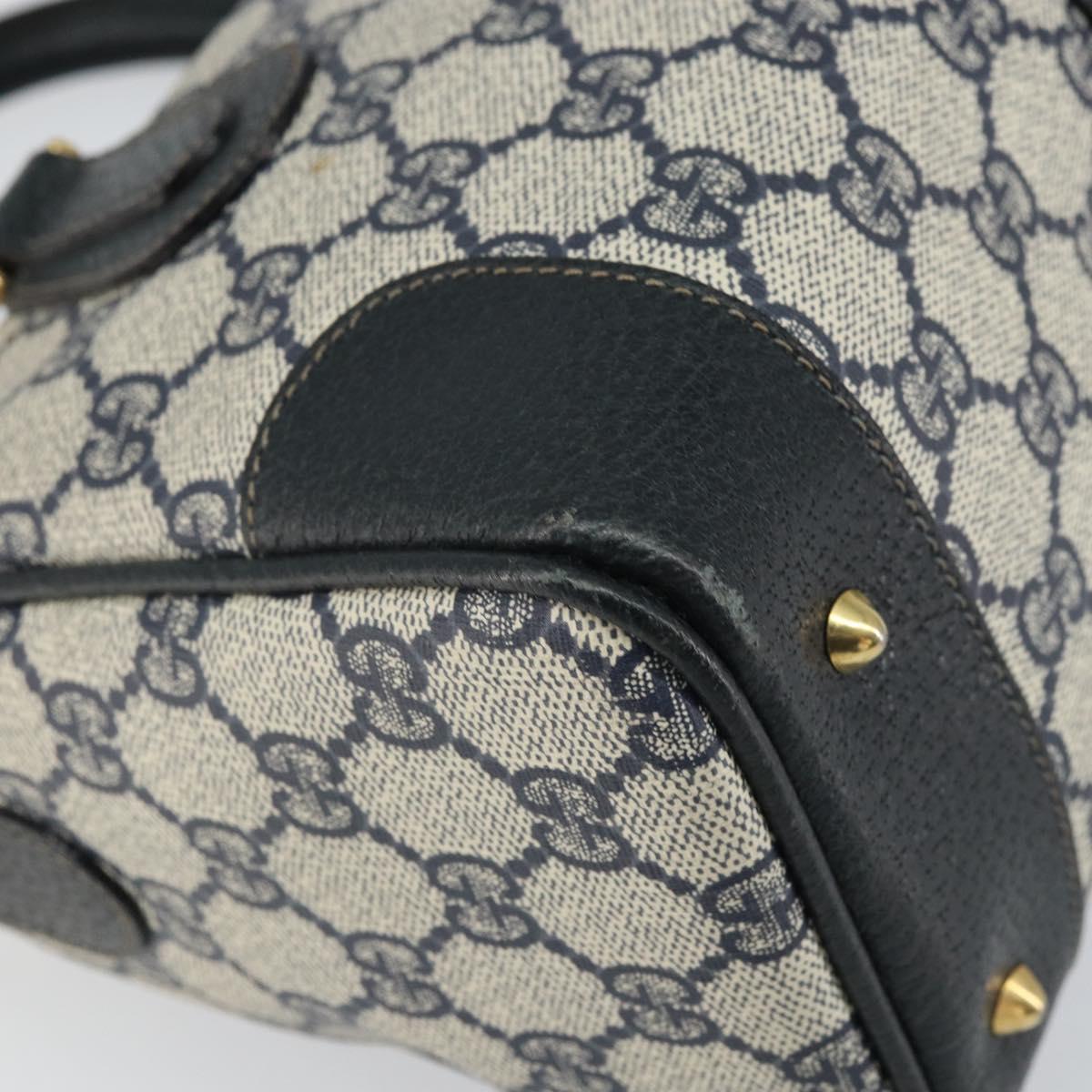 GUCCI GG Supreme Sherry Line Boston Bag PVC Navy Gold Auth 158204
