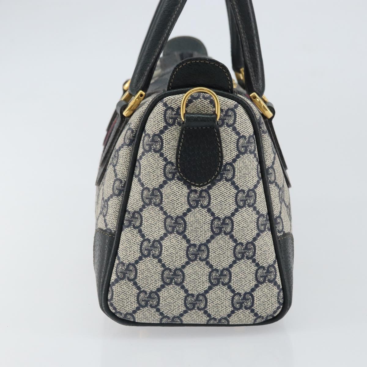 GUCCI GG Supreme Sherry Line Boston Bag PVC Navy Gold Auth 158204
