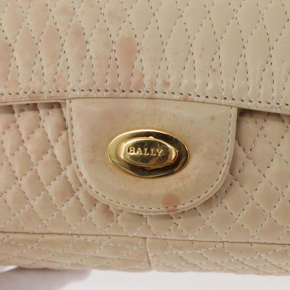 BALLY Chain Shoulder Bag Leather Ivory Gold Auth 158205