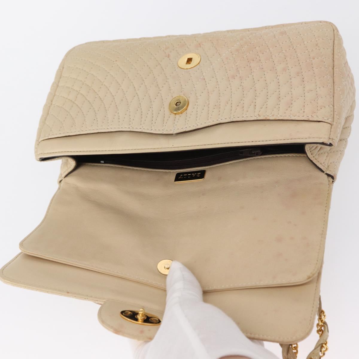 BALLY Chain Shoulder Bag Leather Ivory Gold Auth 158205