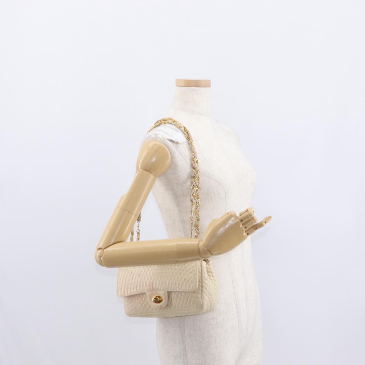 BALLY Chain Shoulder Bag Leather Ivory Gold Auth 158205