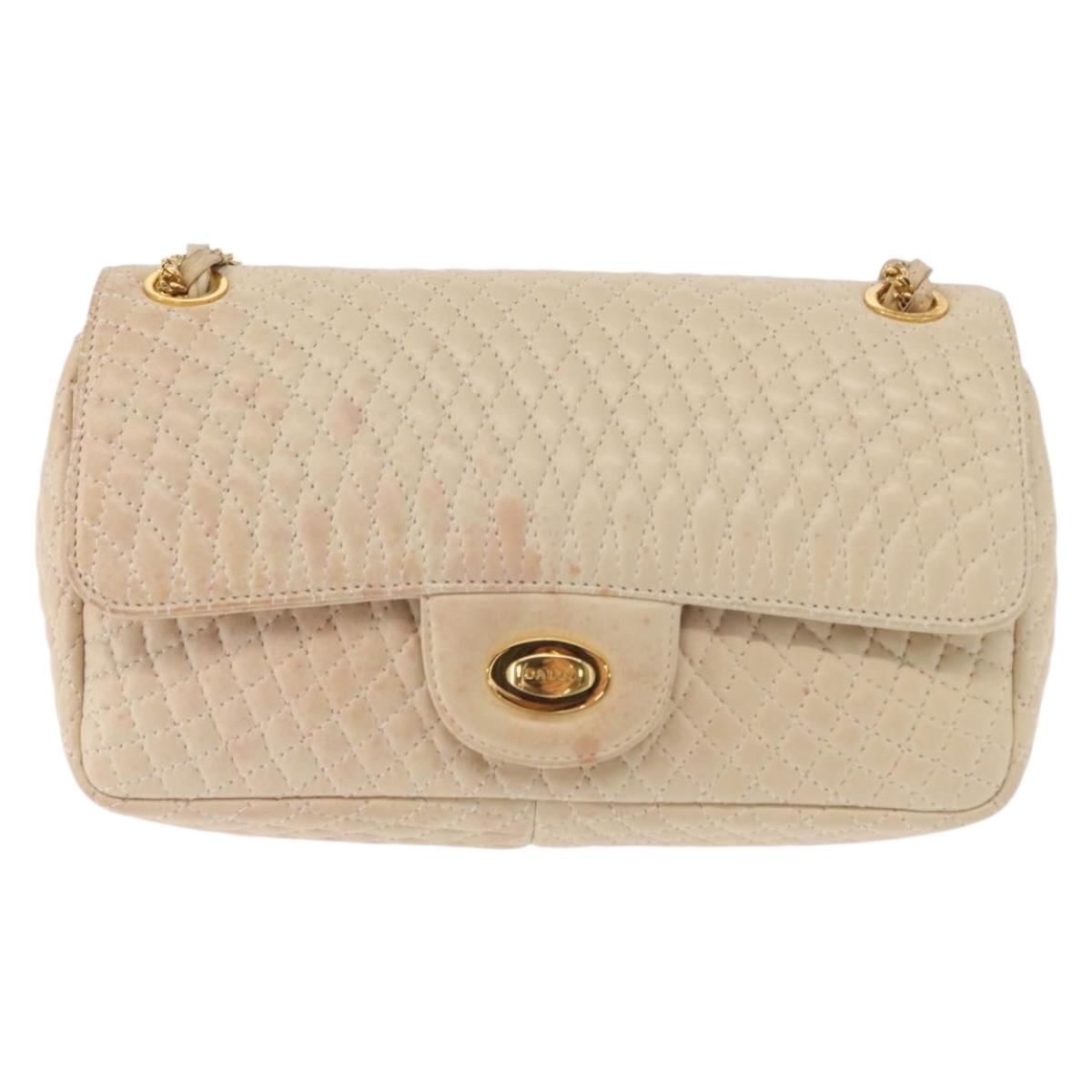 BALLY Chain Shoulder Bag Leather Ivory Gold Auth 158205