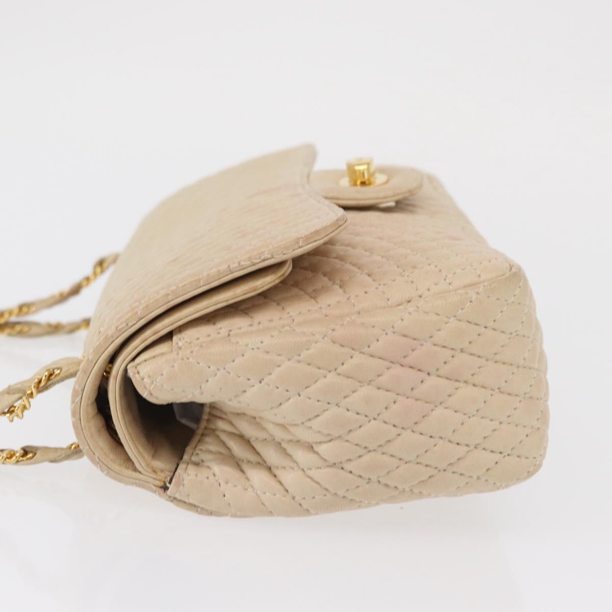 BALLY Chain Shoulder Bag Leather Ivory Gold Auth 158205