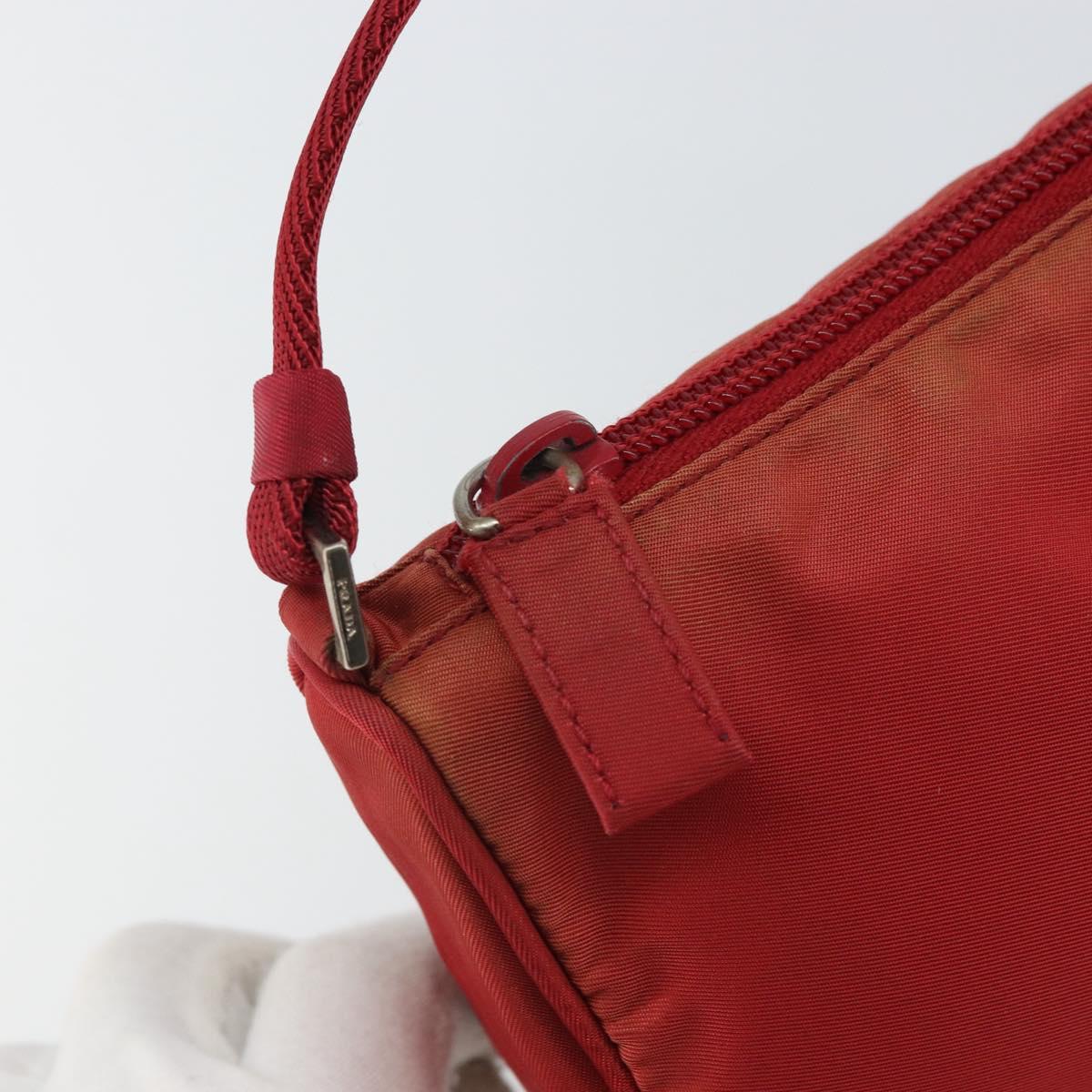 PRADA Accessory Pouch Nylon Red Silver Auth 158210