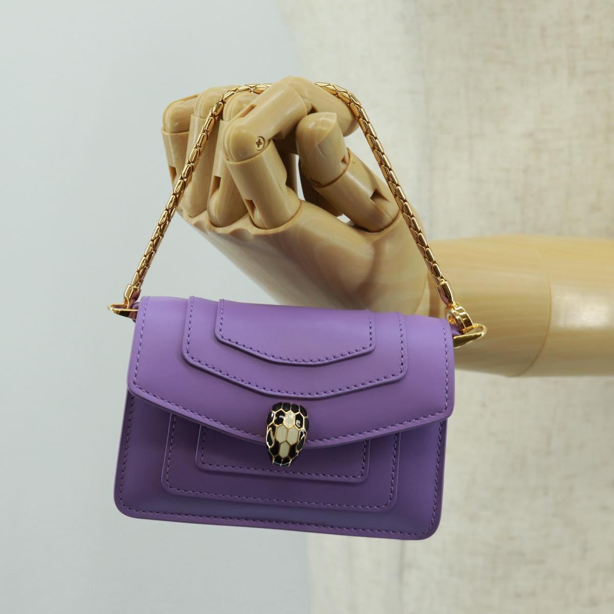 BVLGARI Bag Charm Leather Purple Auth 158218SM