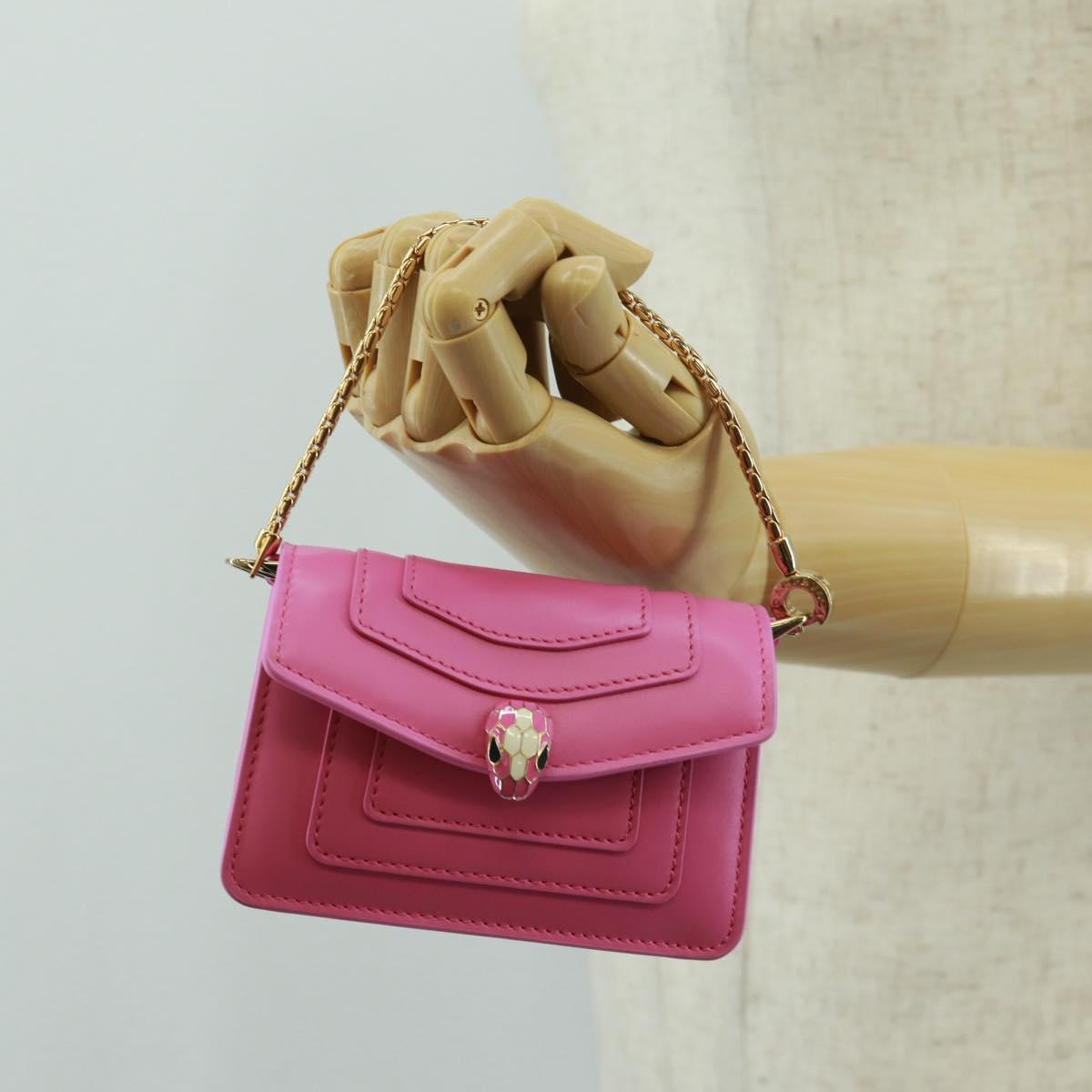 BVLGARI Bag Charm Leather Pink Auth 158219SM