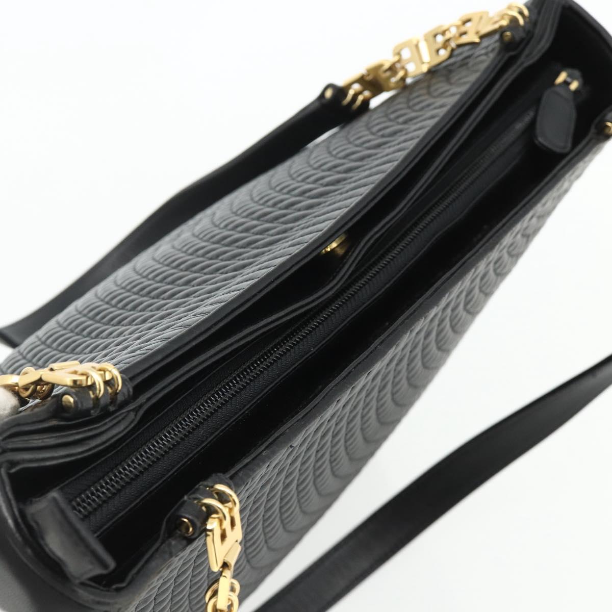 BALLY Shoulder Bag Leather Black Gold Auth 158223