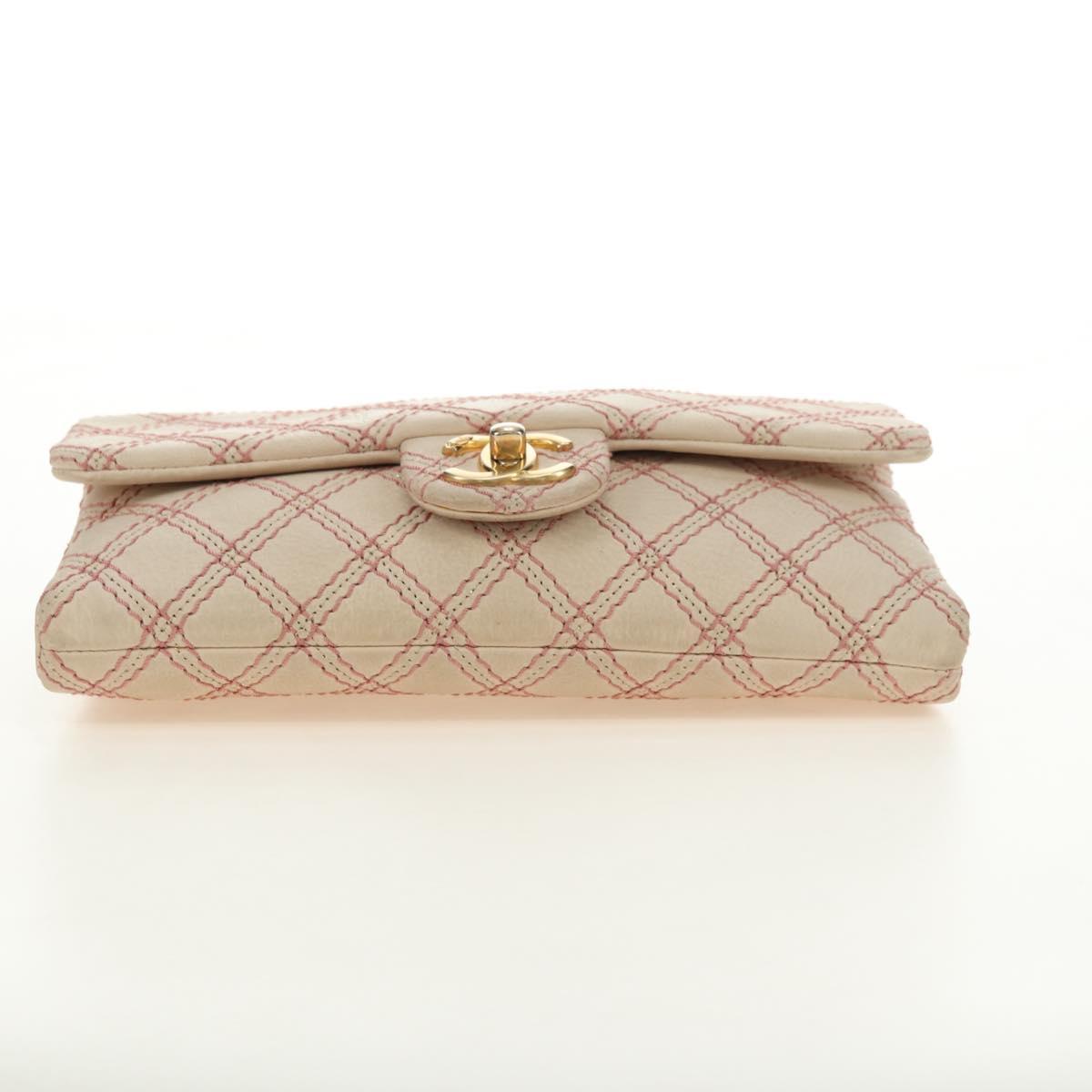 CHANEL Wild Stitch Chain Shoulder Bag Calf Skin Beige Gold CC Auth 158224SAV
