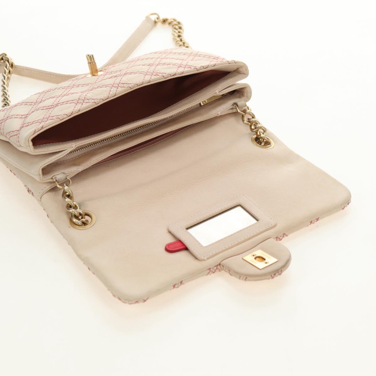 CHANEL Wild Stitch Chain Shoulder Bag Calf Skin Beige Gold CC Auth 158224SAV