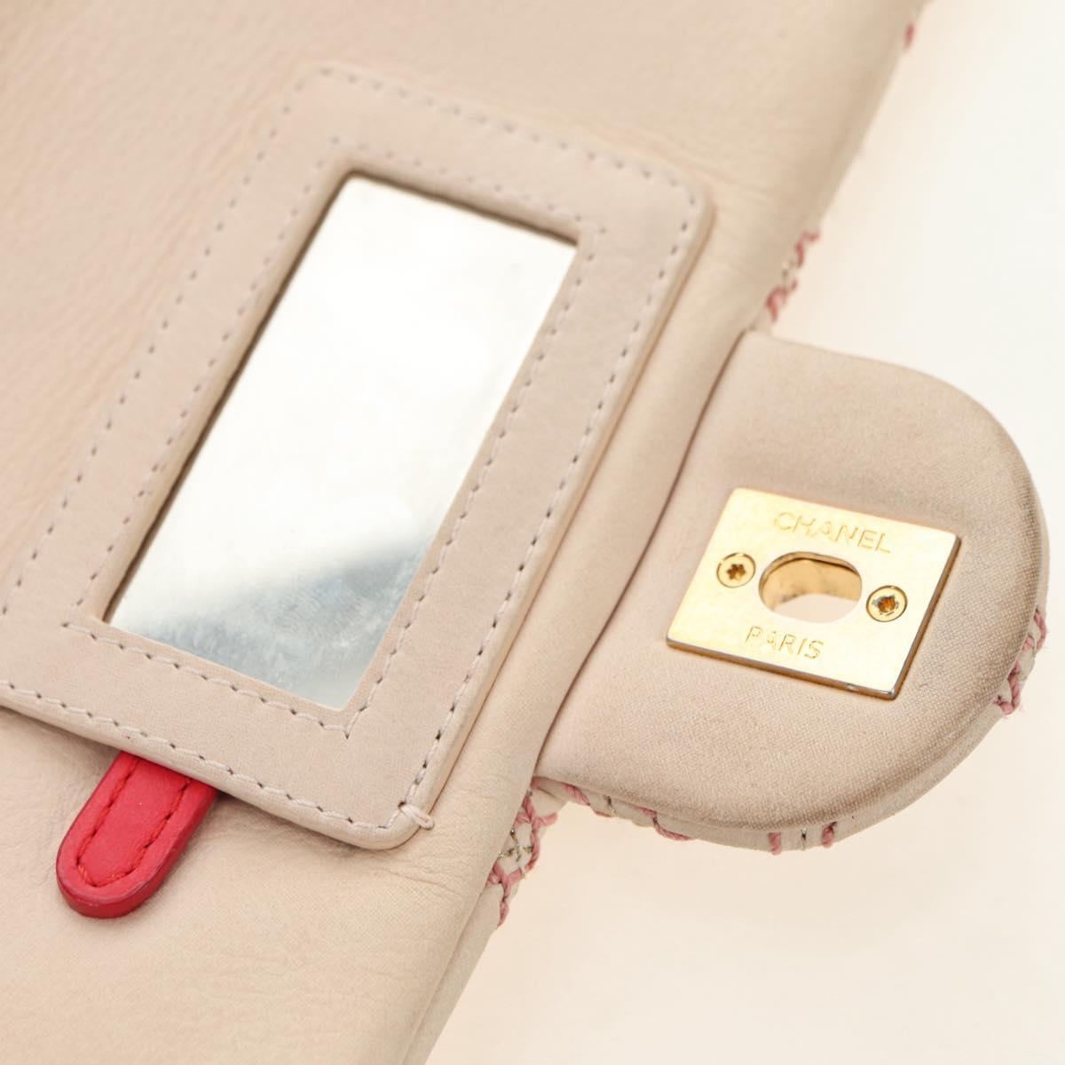 CHANEL Wild Stitch Chain Shoulder Bag Calf Skin Beige Gold CC Auth 158224SAV