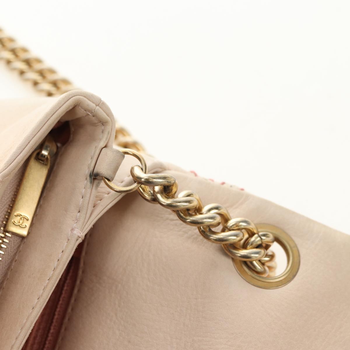 CHANEL Wild Stitch Chain Shoulder Bag Calf Skin Beige Gold CC Auth 158224SAV