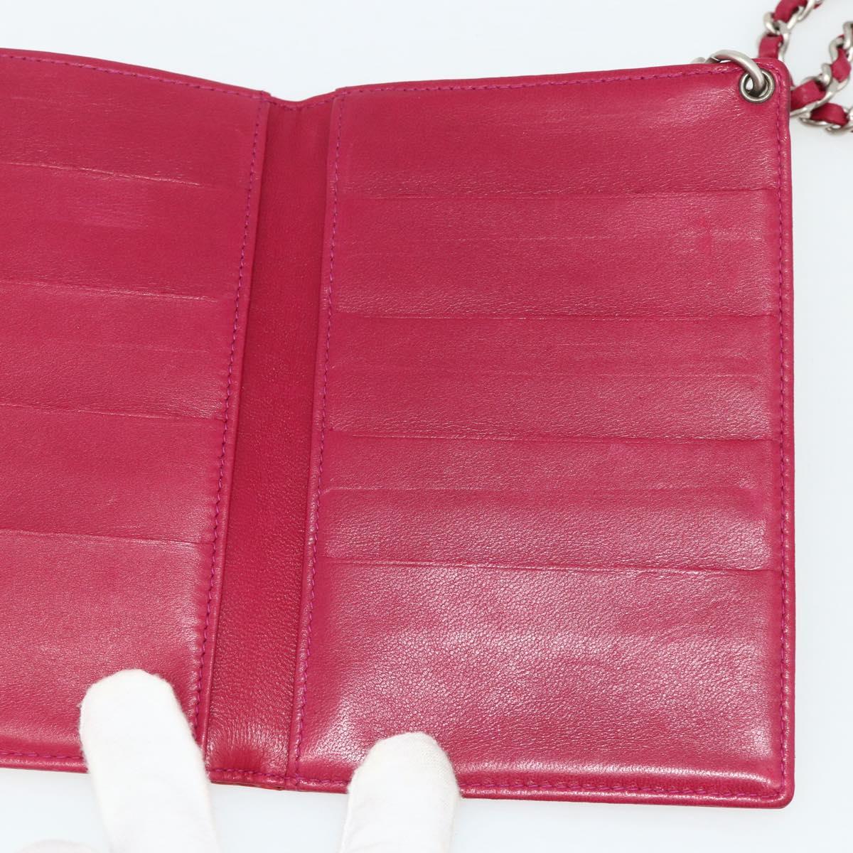 CHANEL Card Case Patent leather Red Silver CC Auth 158226A