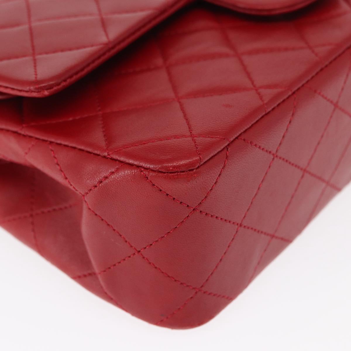 CHANEL Chain Double Flap Matelasse 23 Bag Lamb Skin Red Gold CC Auth 158356SAM