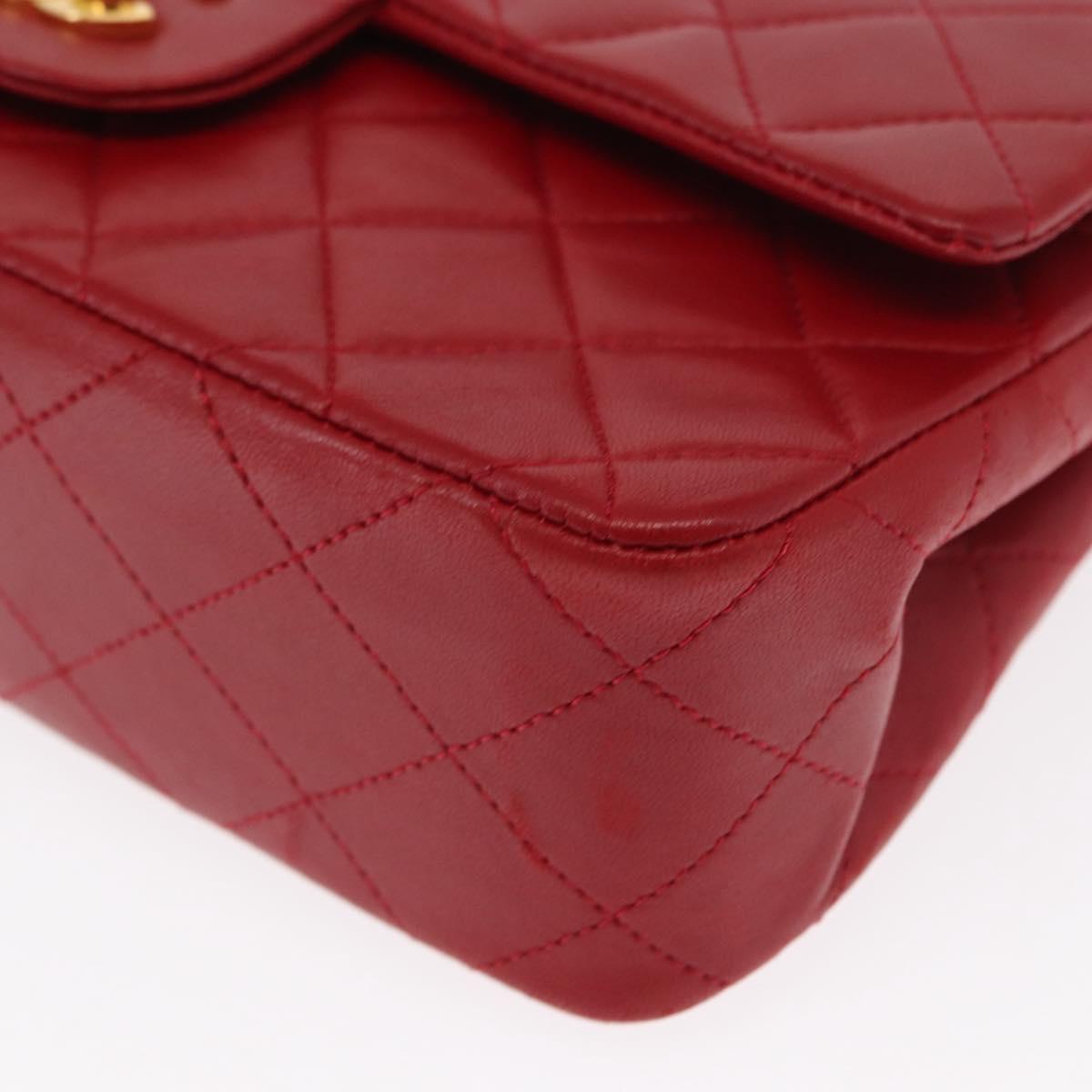 CHANEL Chain Double Flap Matelasse 23 Bag Lamb Skin Red Gold CC Auth 158356SAM