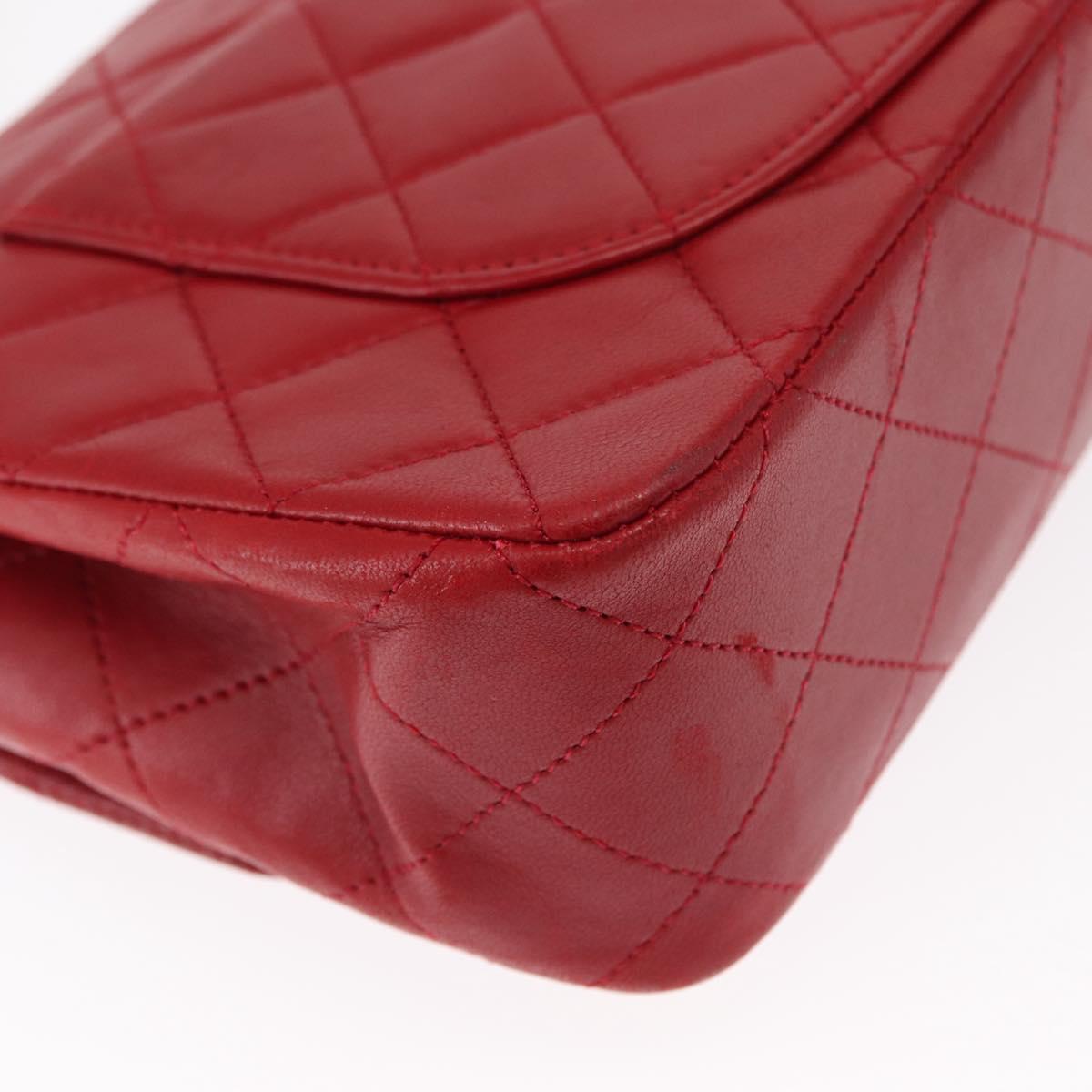 CHANEL Chain Double Flap Matelasse 23 Bag Lamb Skin Red Gold CC Auth 158356SAM