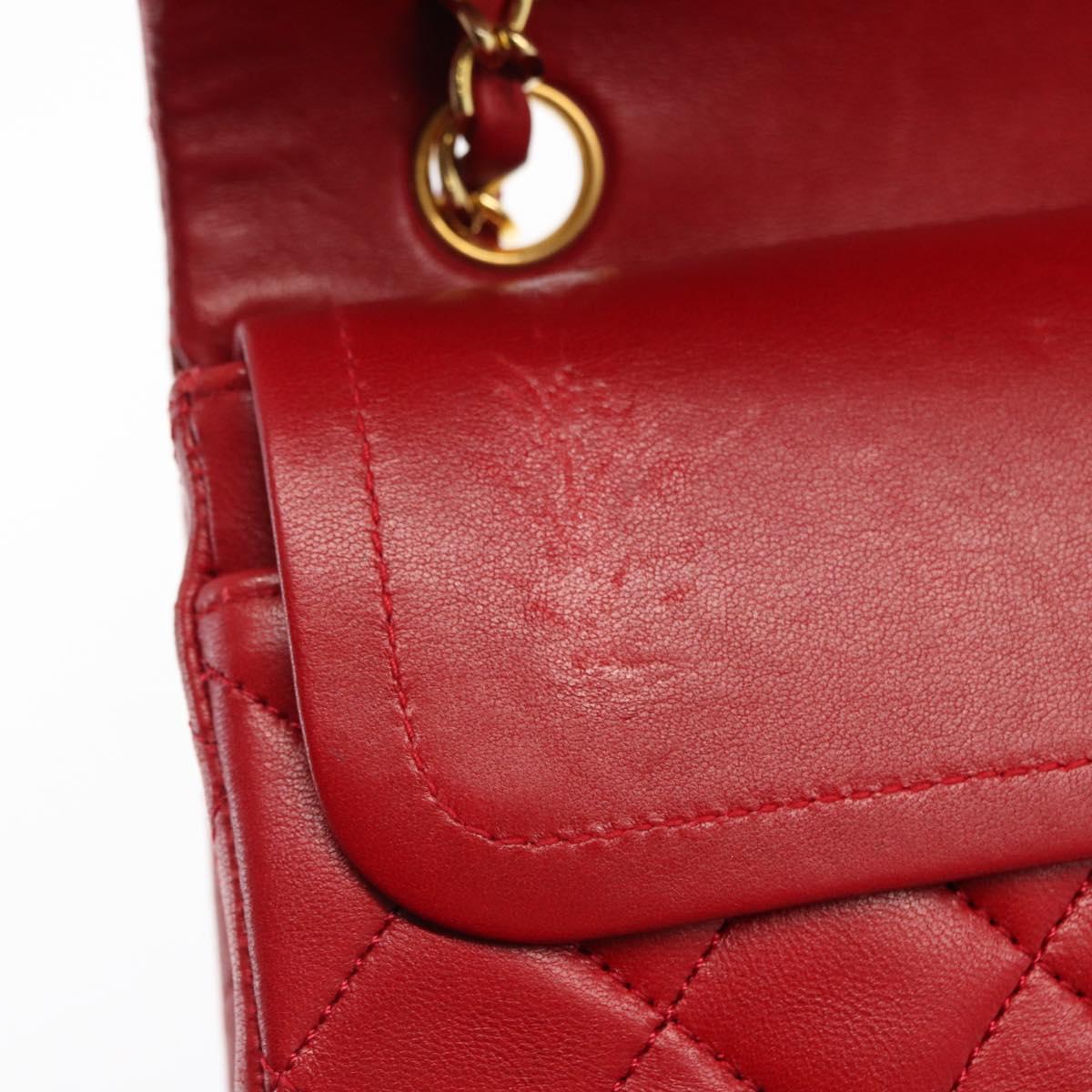 CHANEL Chain Double Flap Matelasse 23 Bag Lamb Skin Red Gold CC Auth 158356SAM