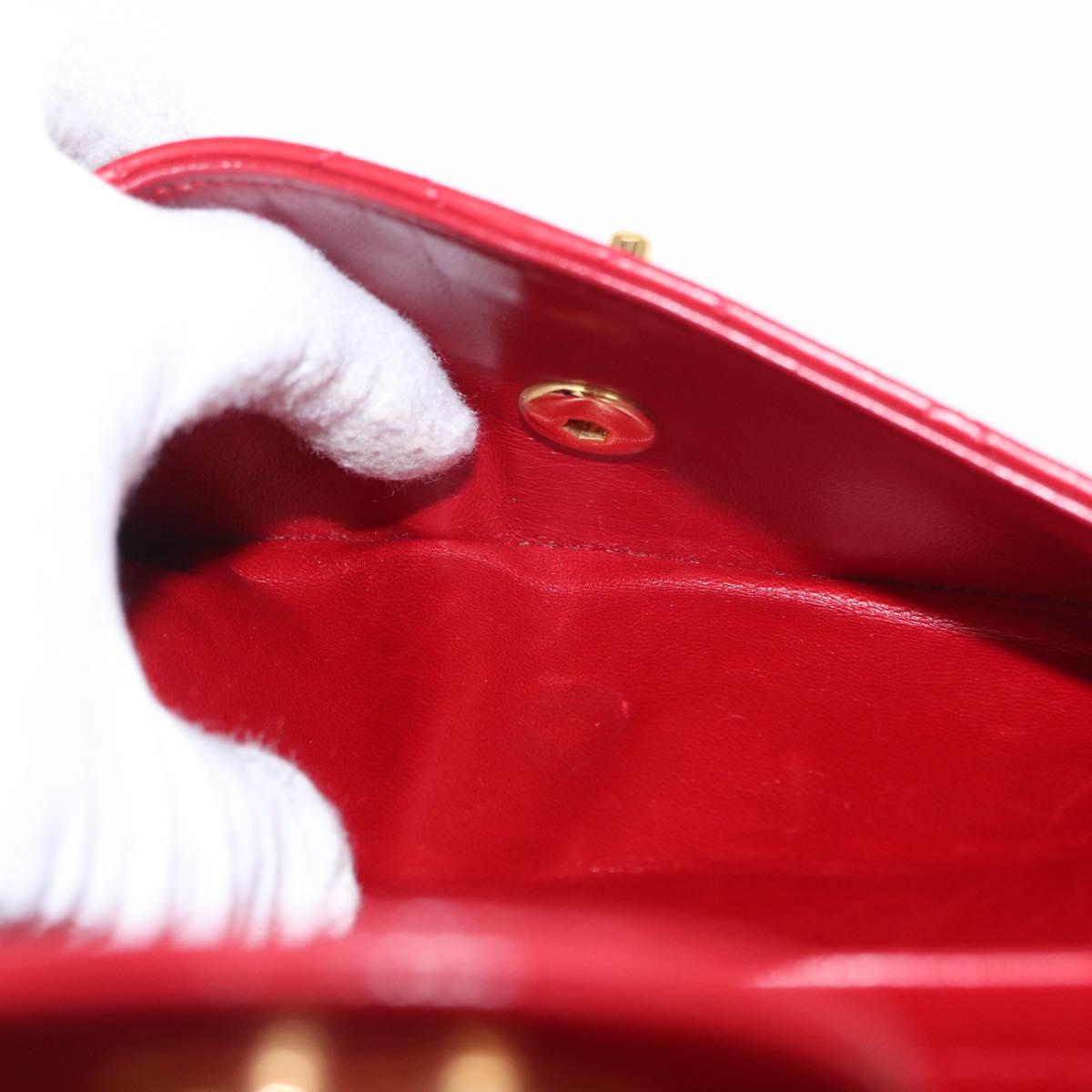 CHANEL Chain Double Flap Matelasse 23 Bag Lamb Skin Red Gold CC Auth 158356SAM