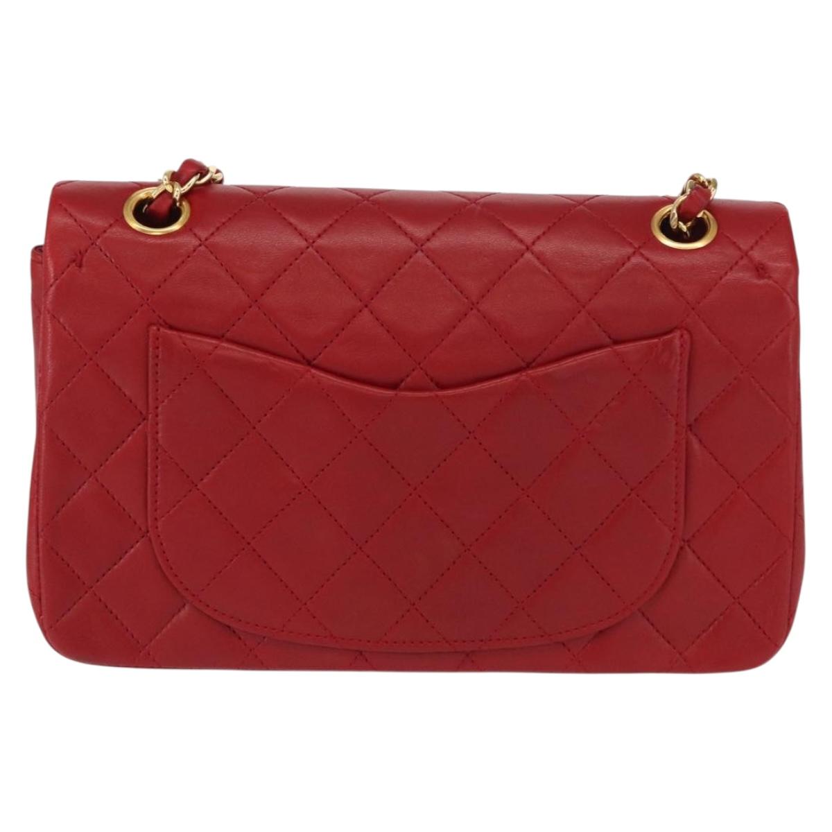 CHANEL Chain Double Flap Matelasse 23 Bag Lamb Skin Red Gold CC Auth 158356SAM