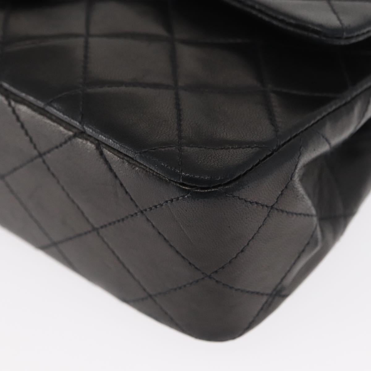 CHANEL Chain Double Flap Matelasse 23 Bag Lamb Skin Black Gold CC Auth 158357SM