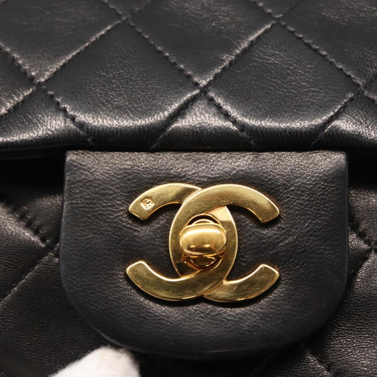CHANEL Chain Double Flap Matelasse 23 Bag Lamb Skin Black Gold CC Auth 158357SM