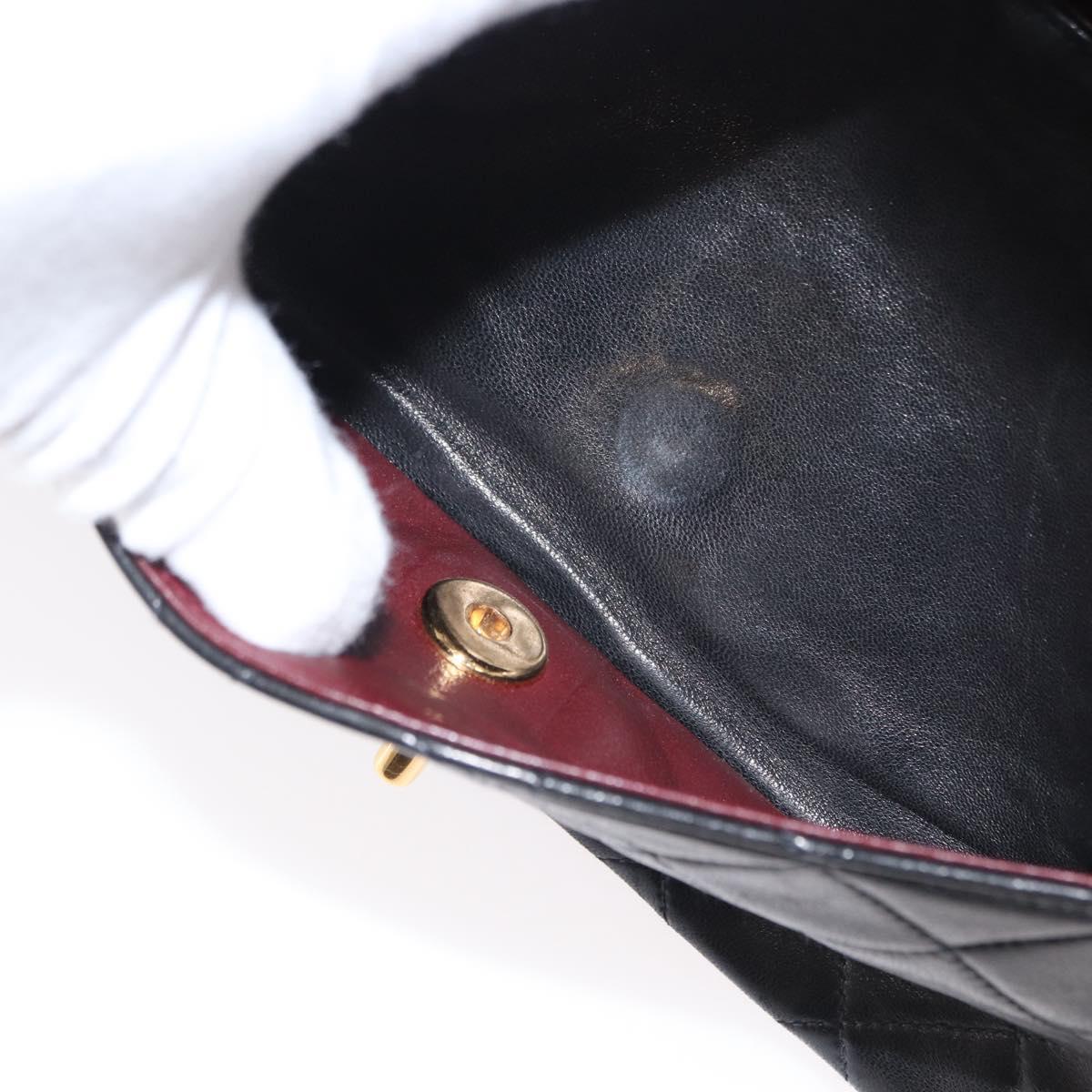 CHANEL Chain Double Flap Matelasse 23 Bag Lamb Skin Black Gold CC Auth 158357SM