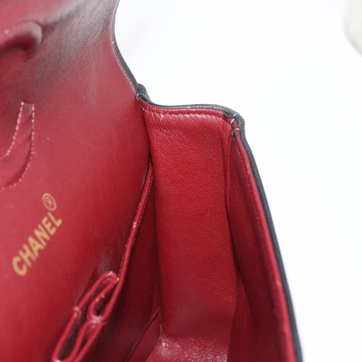 CHANEL Matelasse 25 Double Flap Chain Bag Lamb Skin Navy Gold CC Auth 158358SAV