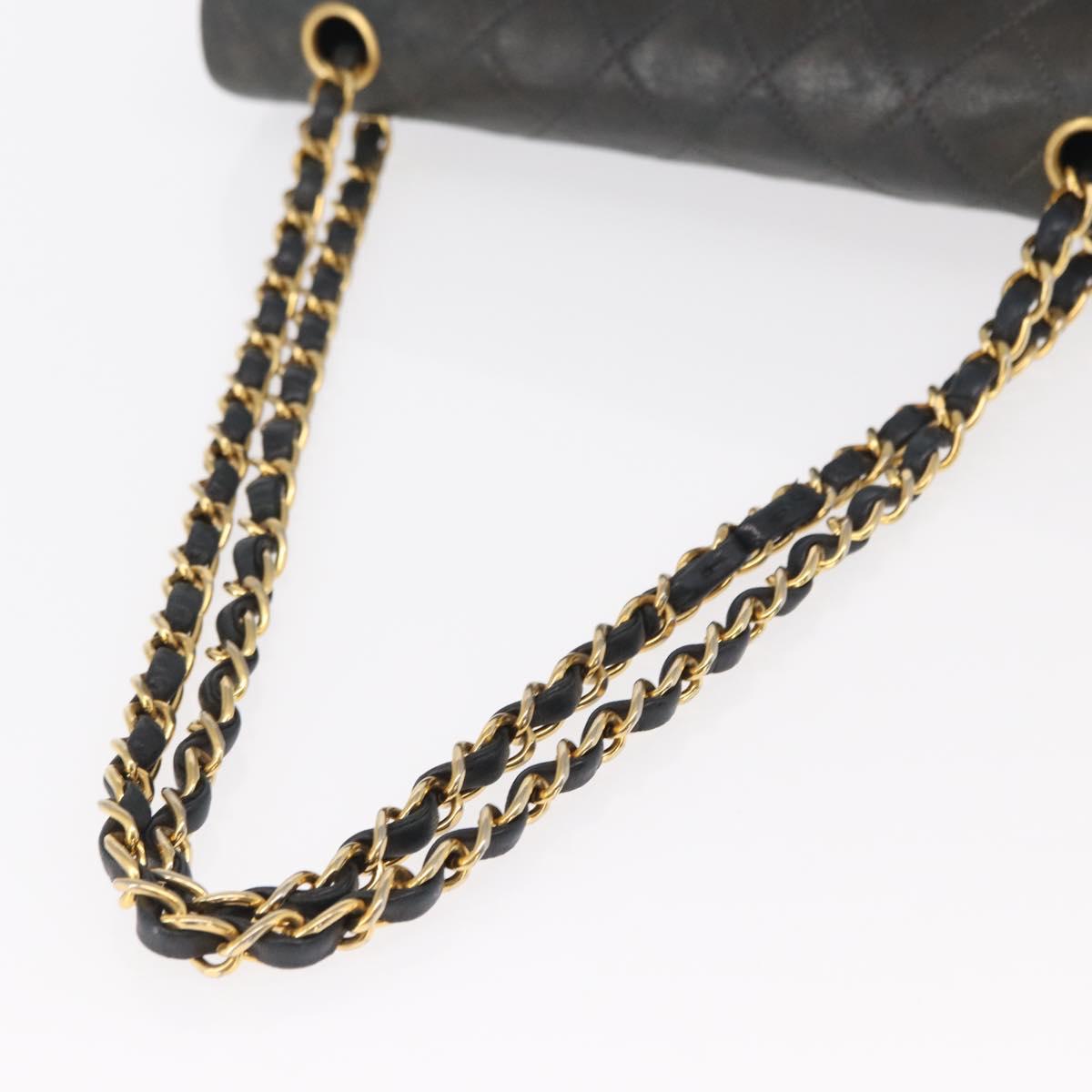 CHANEL Matelasse 25 Double Flap Chain Bag Lamb Skin Navy Gold CC Auth 158358SAV