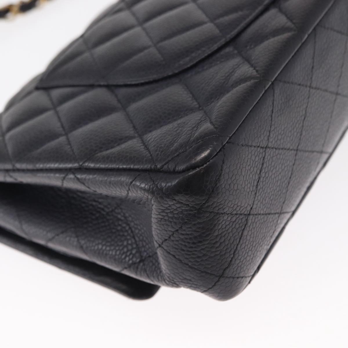 CHANEL Matelasse 25 Double Flap Chain Bag Caviar Skin Navy Gold CC Auth 158359SM