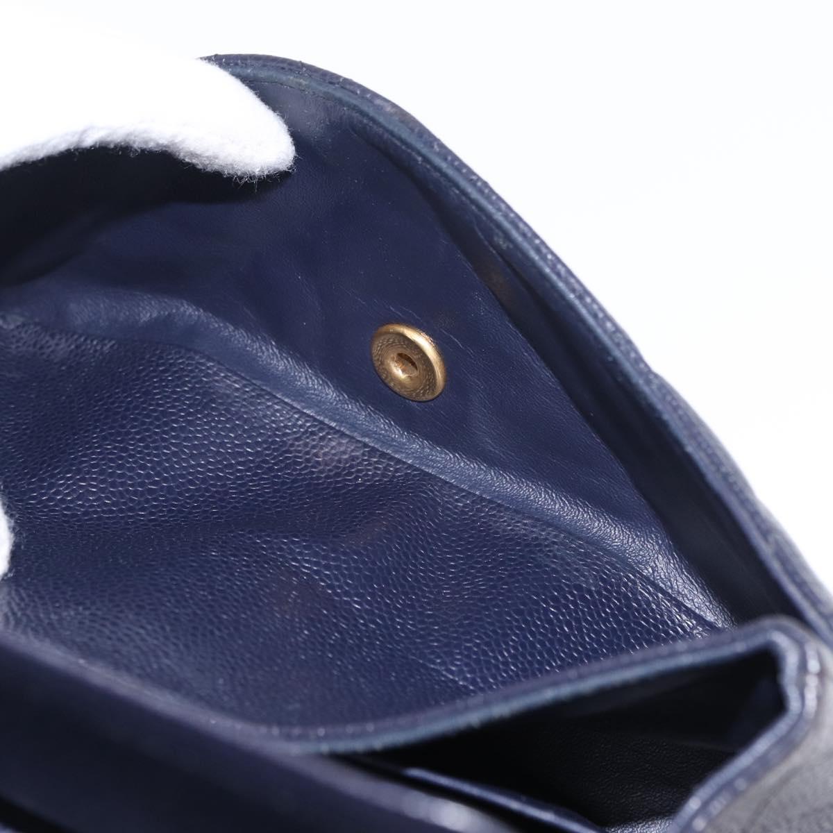 CHANEL Matelasse 25 Double Flap Chain Bag Caviar Skin Navy Gold CC Auth 158359SM