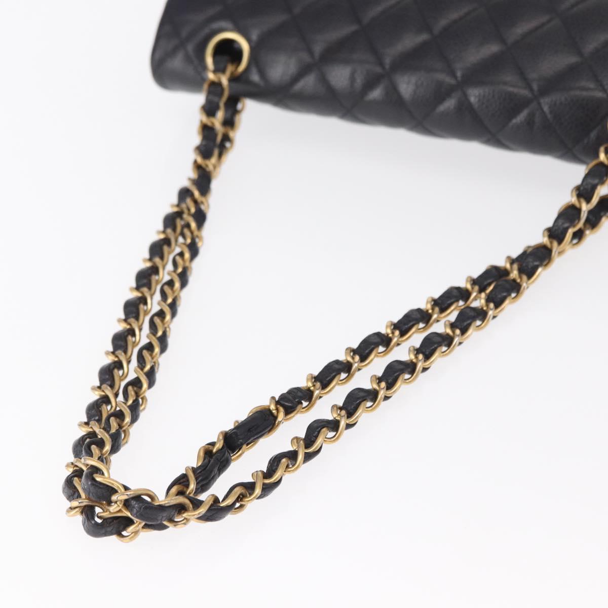 CHANEL Matelasse 25 Double Flap Chain Bag Caviar Skin Navy Gold CC Auth 158359SM