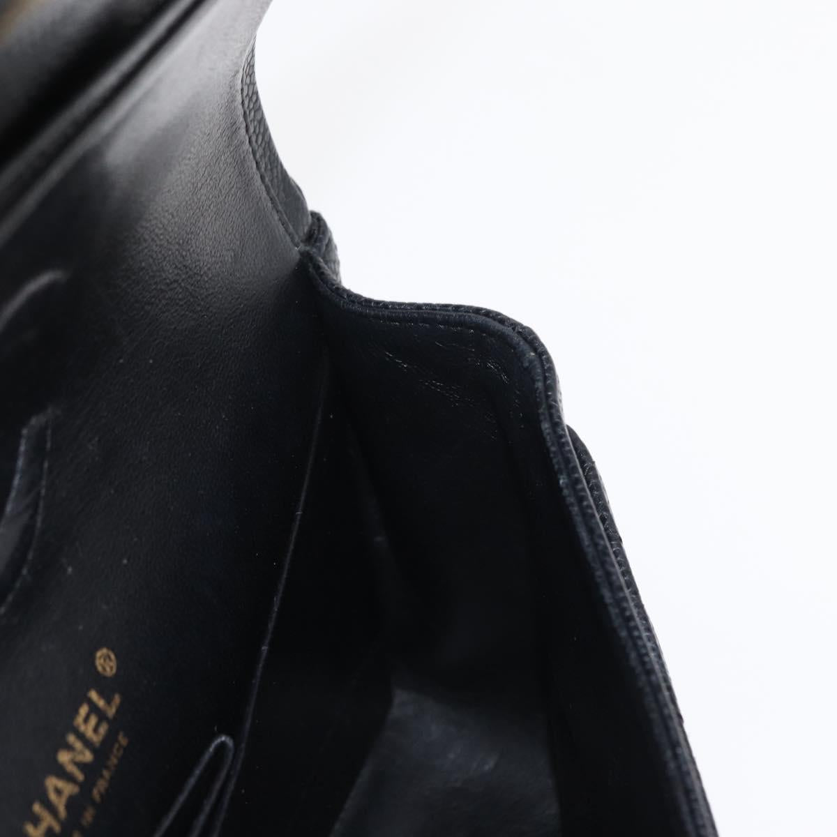 CHANEL Matelasse 25 Double Flap Chain Bag Caviar Skin Black CC Auth 158360SM